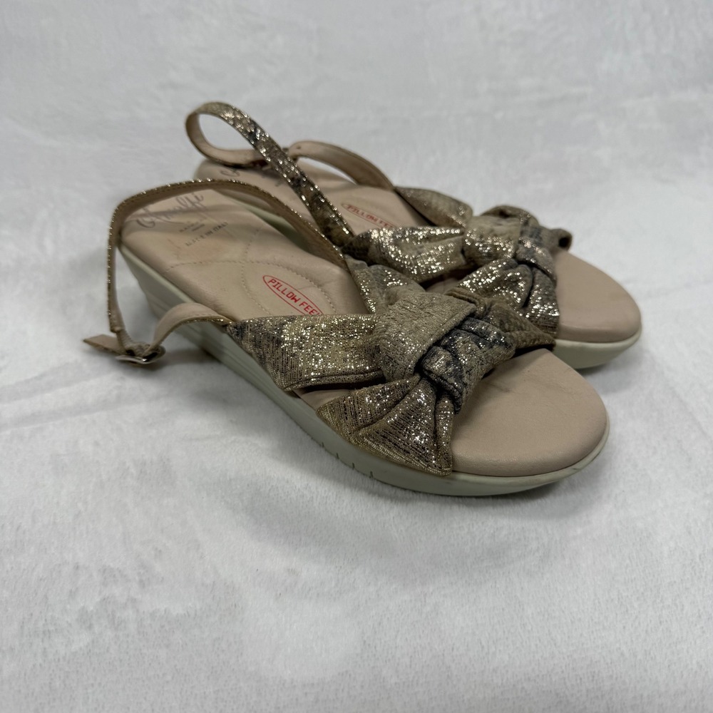 Amalfi Rangoni Wedge Sandals Pillow Feel Slingback Gold Sparkle Size 6
